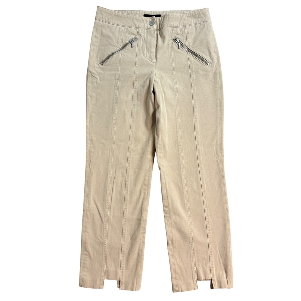 CAMBIO Women Beige Zip Pocket Straight Leg Pants crop Size 6
